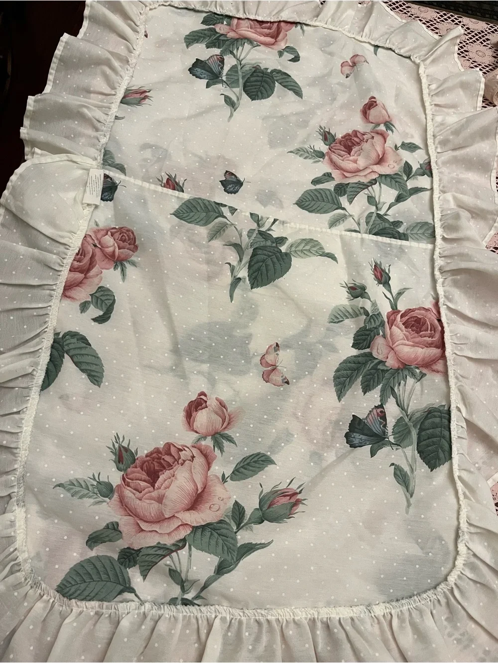 Cream Floral Rose Ruffle Pillowsham with Butterflies